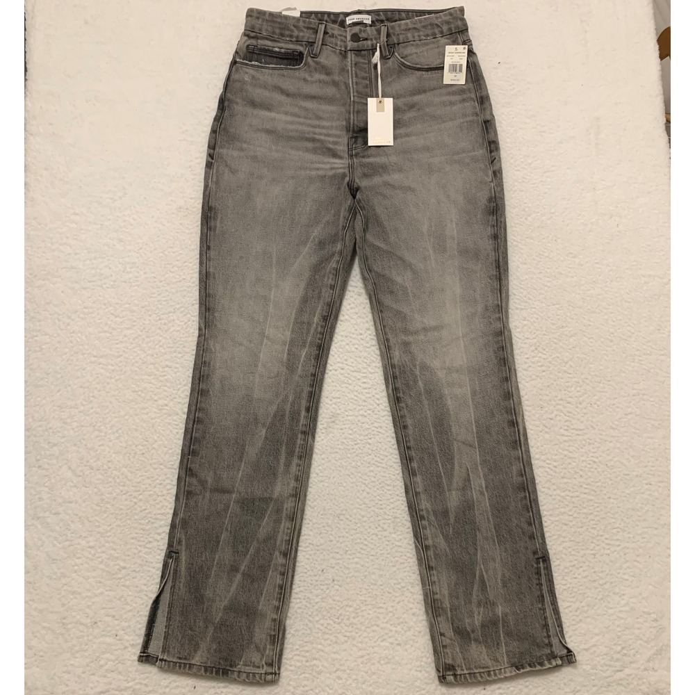 Good American Good Boy Straight Leg Jeans 10/30 (30x32) Slit Faded Black NWT!